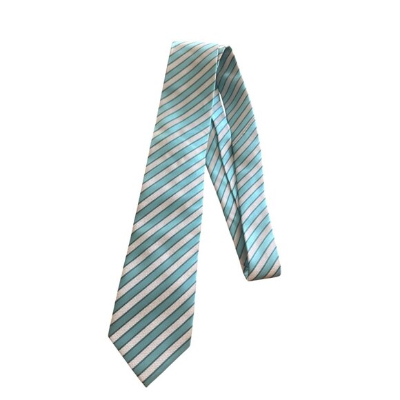 IMANI Men's Blue White Diagonal Striped Dress Tie - Picture 3 of 6